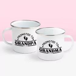 Promoted to Grandparents Enamel Mugs