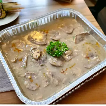 Beef Lengua in mushroom sauce