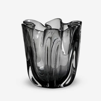 Large Nordic Black Glass Basket Vase