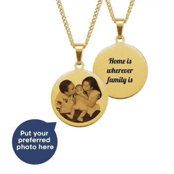 Family Photo Engraved with Message Necklace