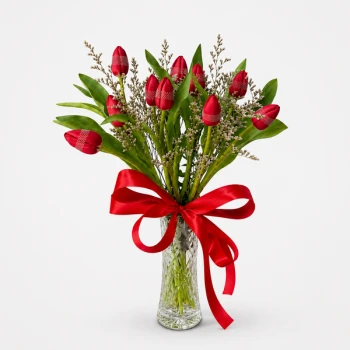 Red Tulips Vase (10 Stems)