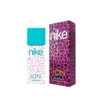Nike Ion Women's Body Fragrance 75ml bottle with turquoise cap and purple patterned box