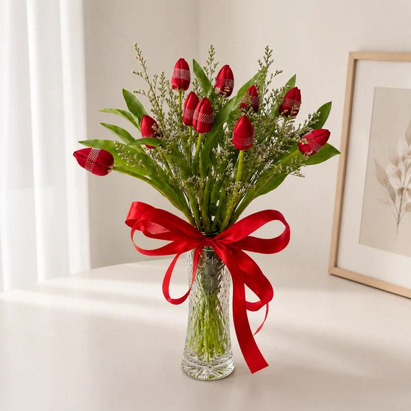 Red Tulips Vase (10 Stems)