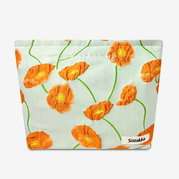 Personalized Embroidered Floral Pouch - Standard