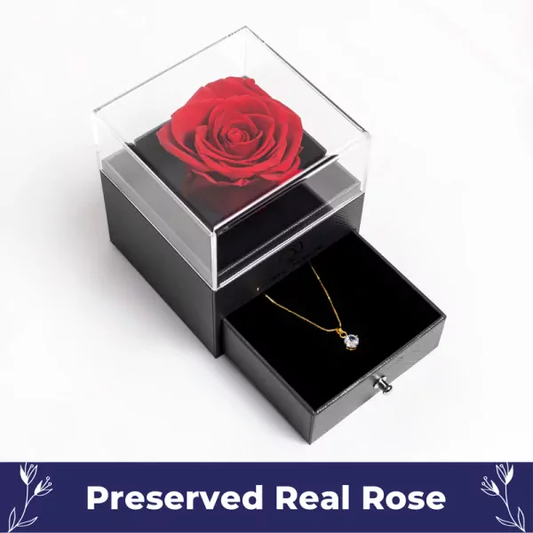 9 Champagne Preserved Roses Forever Rose Box with Necklace（Golden Patt –  Beaulasting Roses