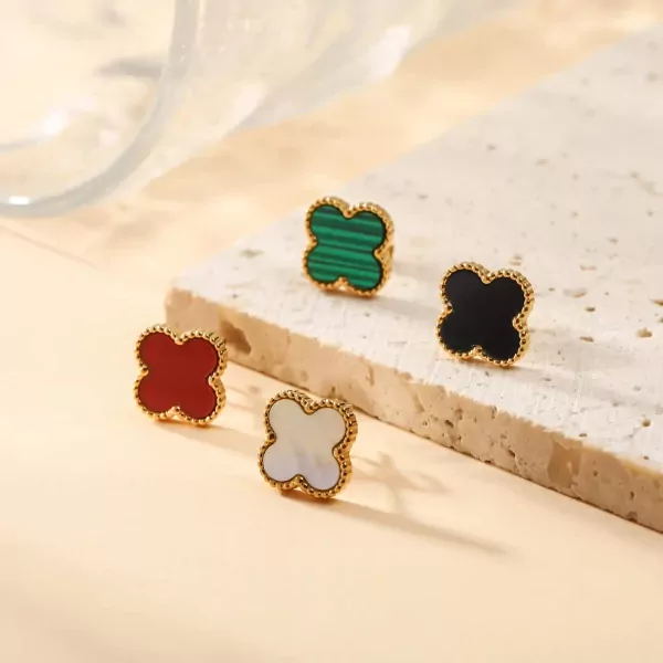 Fiore Four-Leaf Stud Earrings - Red