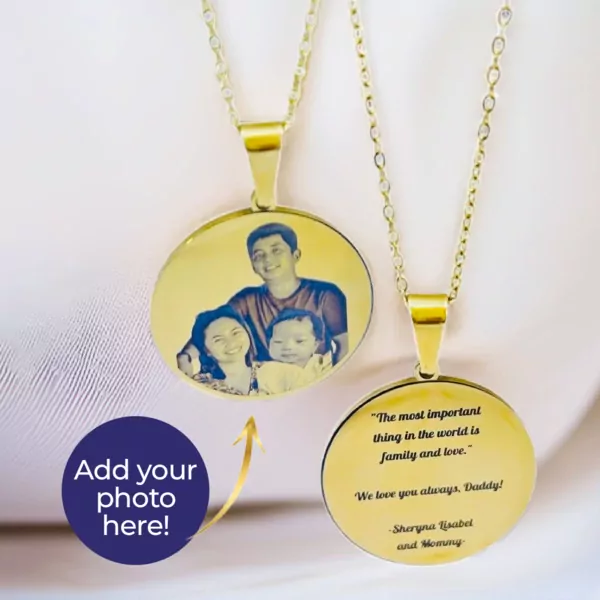 Family Photo Engraved with Message Necklace