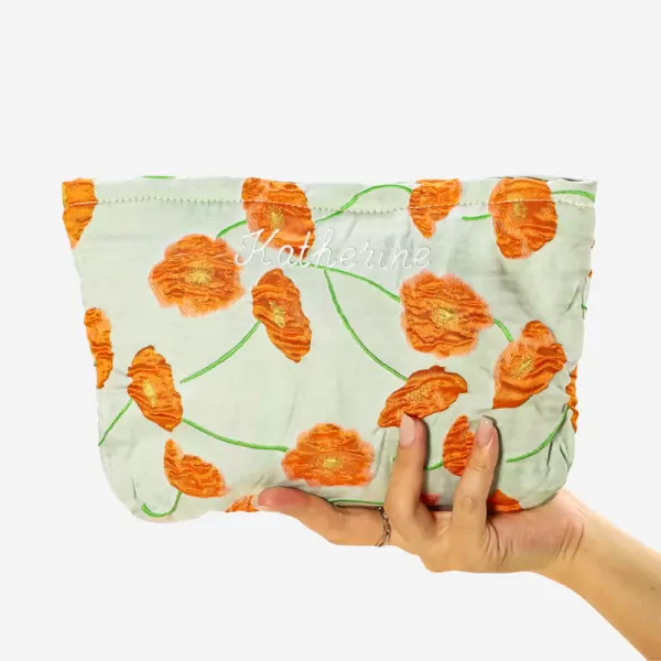 Personalized Embroidered Floral Pouch - Standard