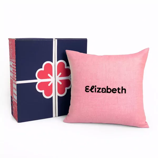 Embroidered Linen Pillow - Pink