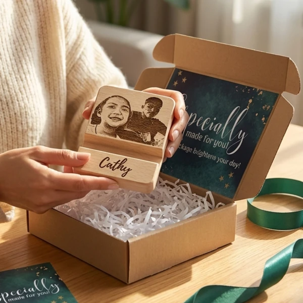 Personalized Wooden Phone Stand with Portrait - Standard