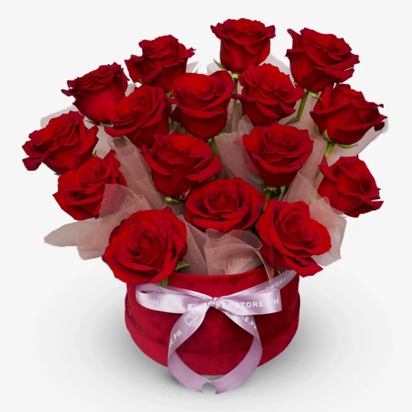 Scarlet Velvet Rose Box (16 Ecuadorian Roses) - Standard