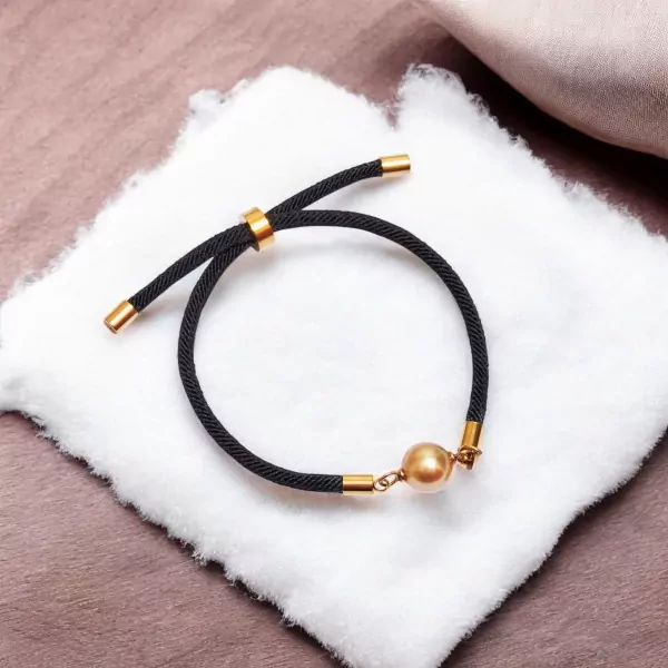 South Sea Gold Pearl Friendship Bracelet - Black Strap