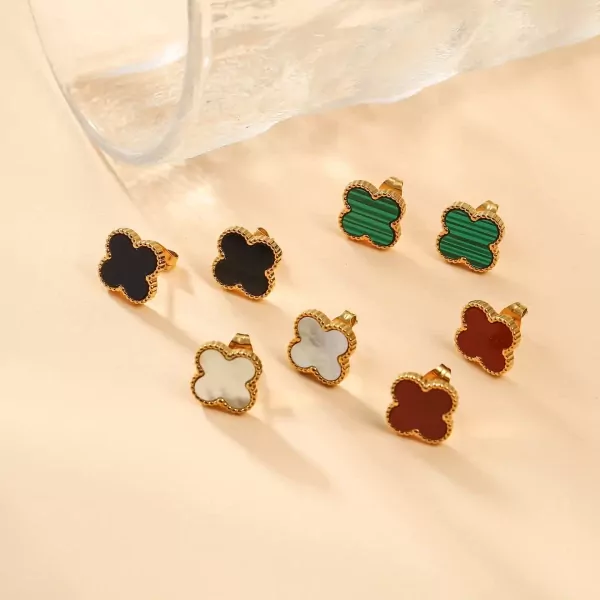 Fiore Four-Leaf Stud Earrings - Red