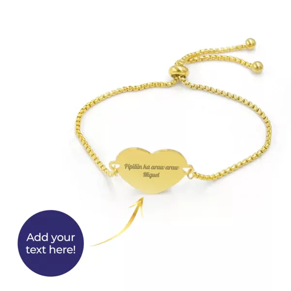 Personalized Adjustable Heart Charm Bracelet - gold