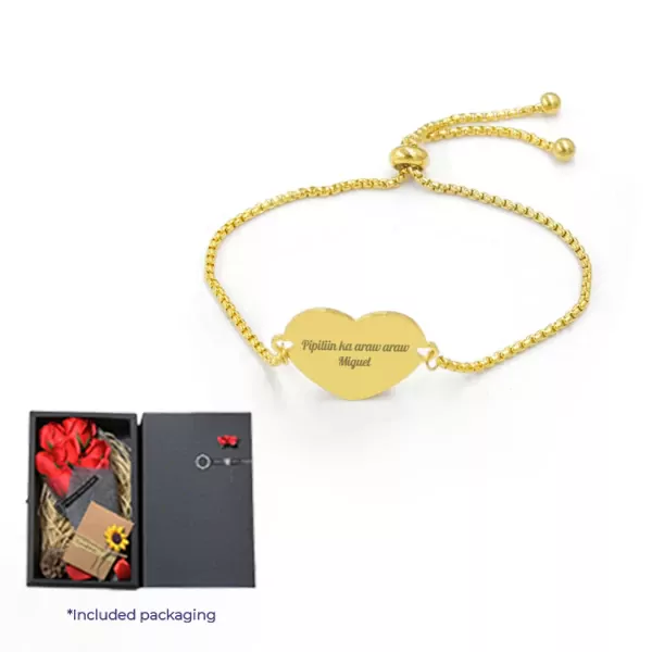 Personalized Adjustable Heart Charm Bracelet - gold