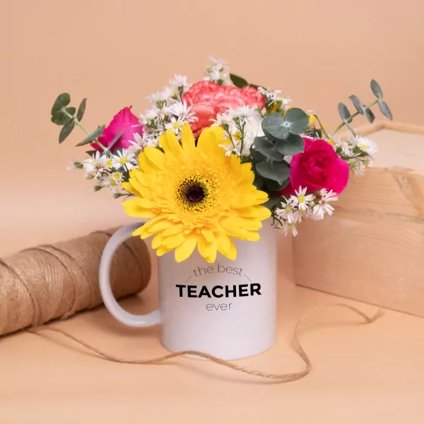 The Best Teacher Ever Mug - With Flowers