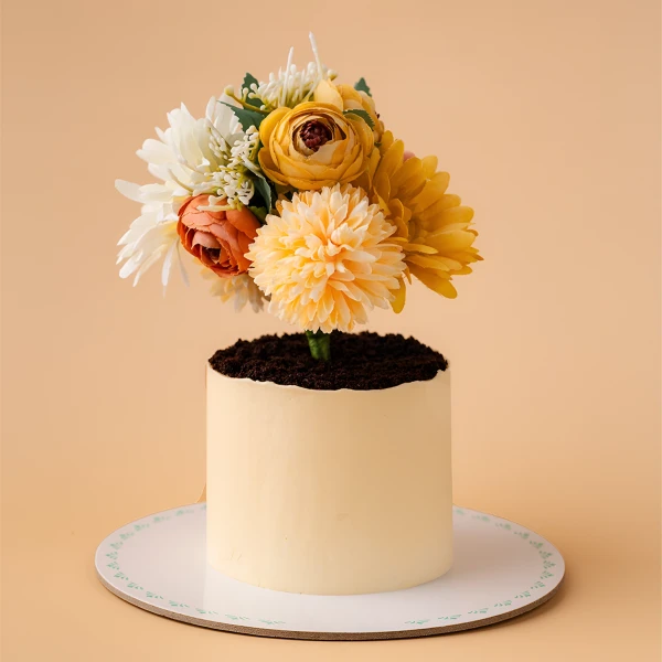 Floral Pot Cake - Chocolate Peach and Yellow