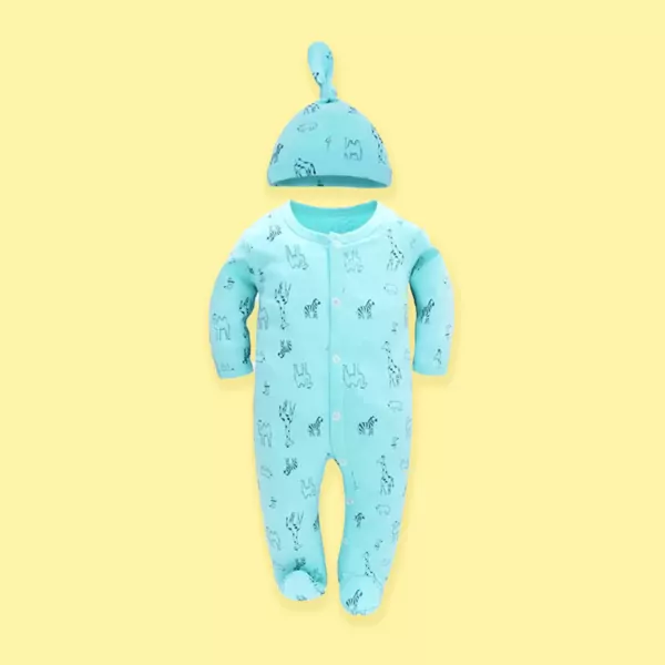 Coby Frogsuit with Hat Set - Blue Animals