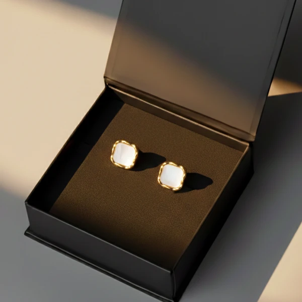 Lily White Cube Earrings - Standard