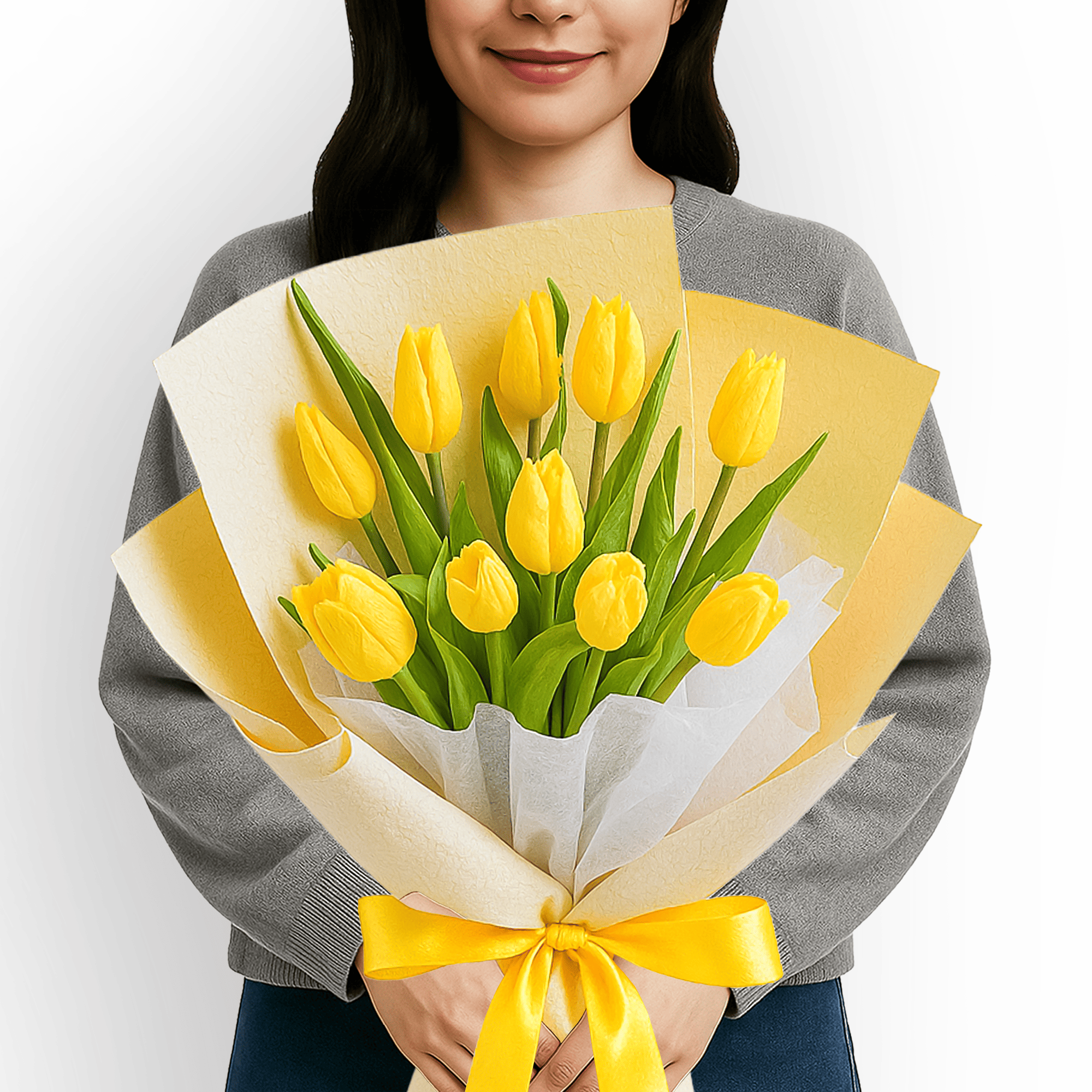 Yellow Tulip Bouquet consists of 10 stems of fresh yellow tulips.