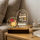 Heart-shaped lamp with flowers and butterflies displaying "To the World You are a Mom, But to our family you are the WORLD."