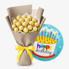 Ferrero Rocher chocolate bouquet with a "Happy Birthday" balloon.