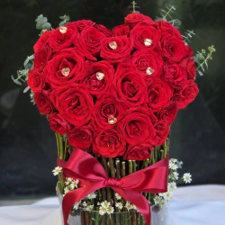 Fresh Rose Heart Acrylic Cylinder with Heart Crystals