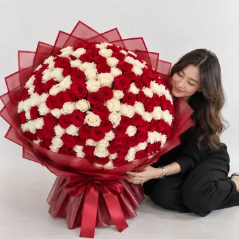 200 Red and White Roses Bouquet
