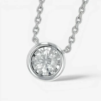 Solitaire Bezel Moissanite Diamond Necklace in 18K White Gold Plating