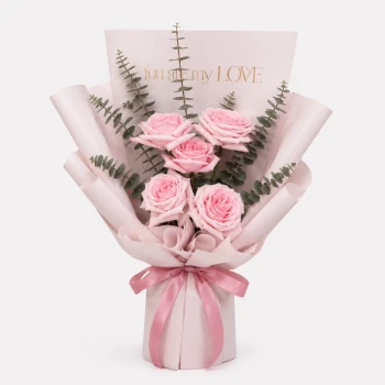 5 Pink Roses You are My Love