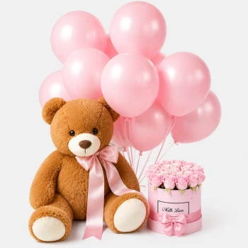 20 Pink Roses Teddy Bundle