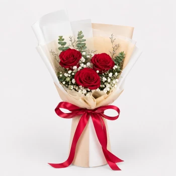 3 Red Roses Trio of Love Blossoms