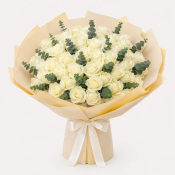 50 White Roses Serenity Bouquet