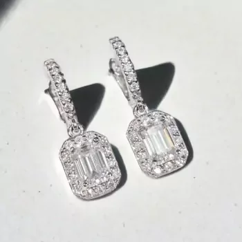 2-Carat Emerald-Cut Moissanite Diamond Dangling Earrings