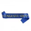 Blue satin sash with "CONGRATULATION" in gold lettering and gold diamond accents.