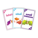 Three colorful Happy Salmon (TH) game cards with fish illustrations and Thai text.