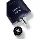 Chanel Bleu de Chanel Eau de Parfum bottle with cap, featuring the iconic interlocking 'C' logo.