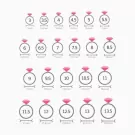 Ring size chart with oval diamond rings from size 3 to 13.5.