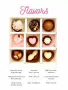 Box of 9 assorted chocolates with flavor labels: Almond & Coconut, Almond & Dark, Milk Chocolate & Maltesers, Dried Strawberry, White Chocolate, Caramel White & Dark, Whole Hazelnut, Super Peanut Butter, Heart-shaped white chocolate.