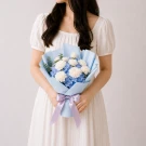 1 Blue Hydrangea, 12 White Carnations, and Eucalyptus Leaves
