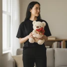 Romantic White Teddy with Roses - Standard
