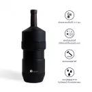 Black Sunny Wine Chiller with icons showing temperature, adjustable lid, hammer, and water drops.