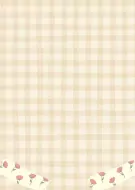 Light beige gingham background with two strips of decorative tape with pink flowers at the bottom.
