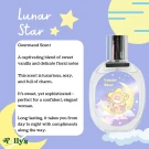 Lunar Star perfume bottle with cute bear illustration on a pastel background.