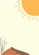 Illustration of a stylized desert landscape with a sun and sparse desert plants.