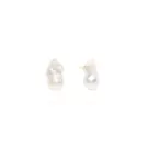 Two baroque pearl earrings on white background.