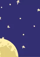 Moon and stars on a dark blue background, part of a greeting card design.