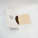 Open birthday card with "Happy Birthday" text, a vinyl record cutout, and a lined message space.