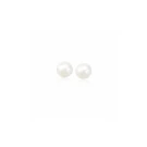 Two 8mm round white pearl stud earrings on a white background.