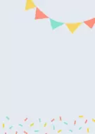 Birthday card with bunting at the top and confetti at the bottom in yellow, pink, and teal.